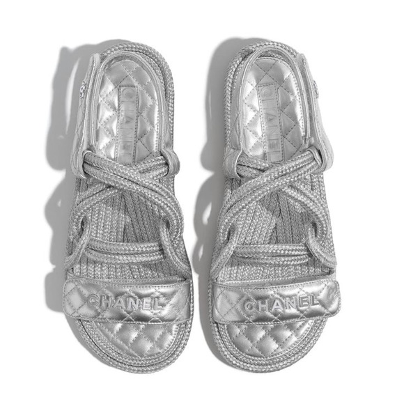 Chanel 20S Silver Cord Rope CC Logo Quilted Ankle Strap Teva Dad Sandal Flat 36 - Picture 8 of 16
